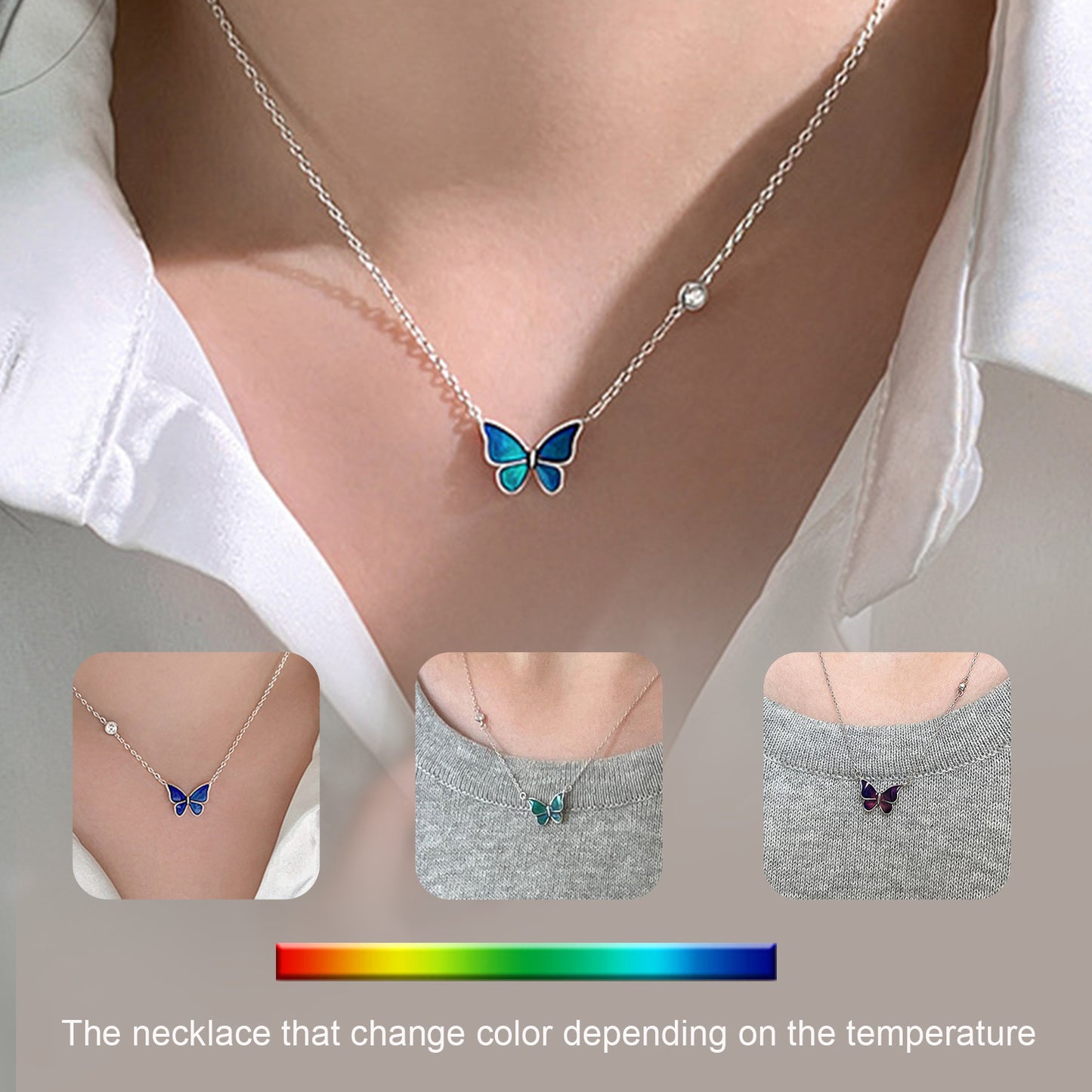Sliver Colour-changed Butterfly Necklace Fashion Novelty Jewellery - Pantelitsa Beauty and Jewellery one stop shop