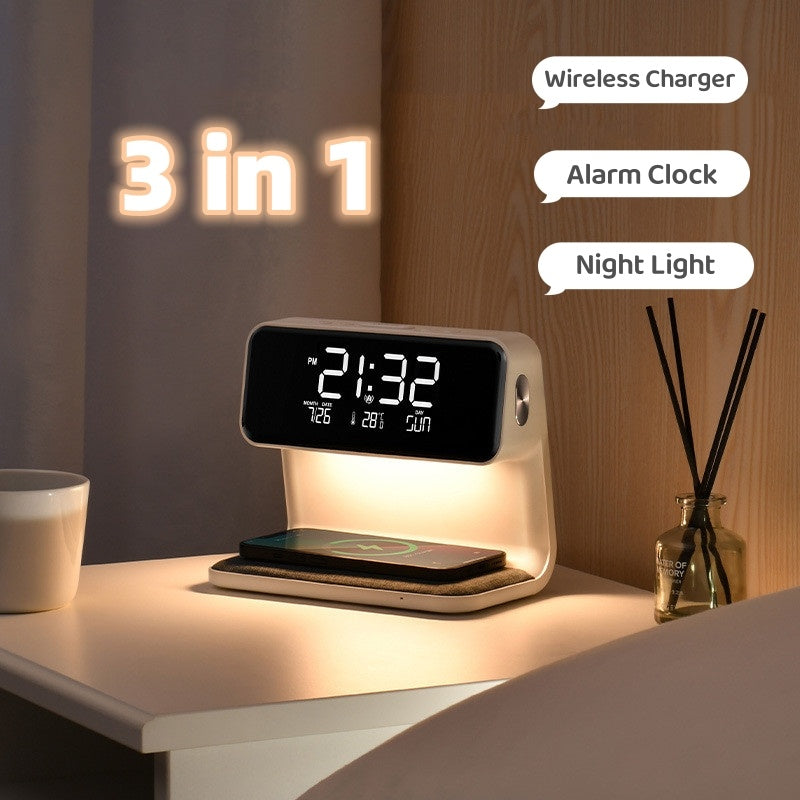 Creative 3 In 1 Bedside Lamp Wireless Charging LCD Screen Alarm Clock Wireless Phone Charger - Pantelitsa Beauty and Jewellery one stop shop
