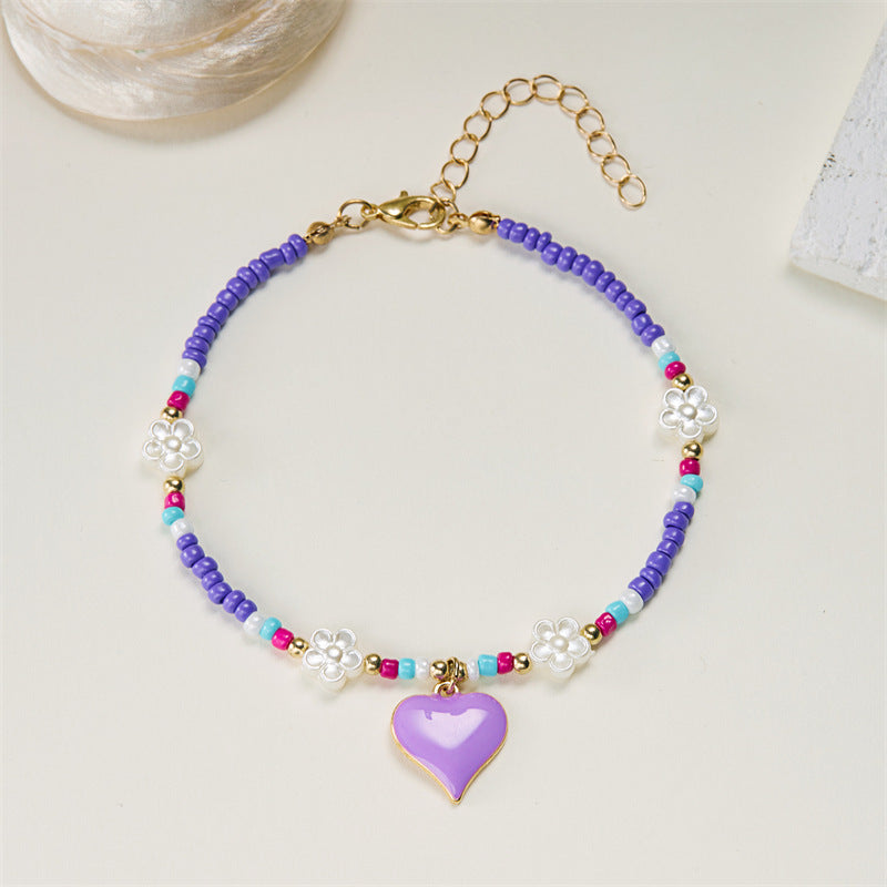 Love Heart Flowers Bead Anklet For Women - Pantelitsa Beauty and Jewellery one stop shop