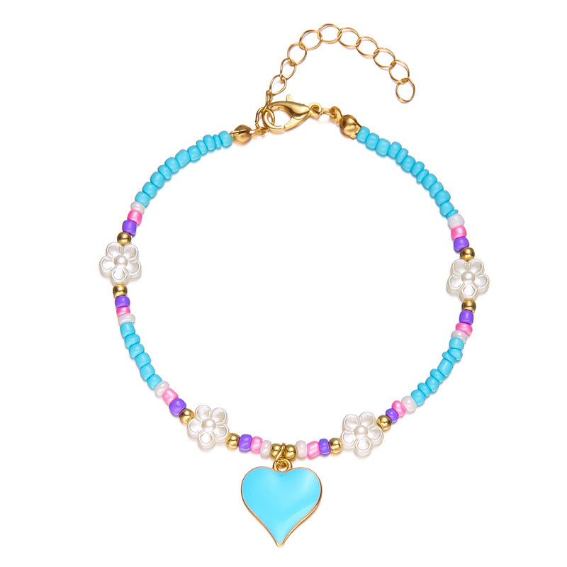 Love Heart Flowers Bead Anklet For Women - Pantelitsa Beauty and Jewellery one stop shop