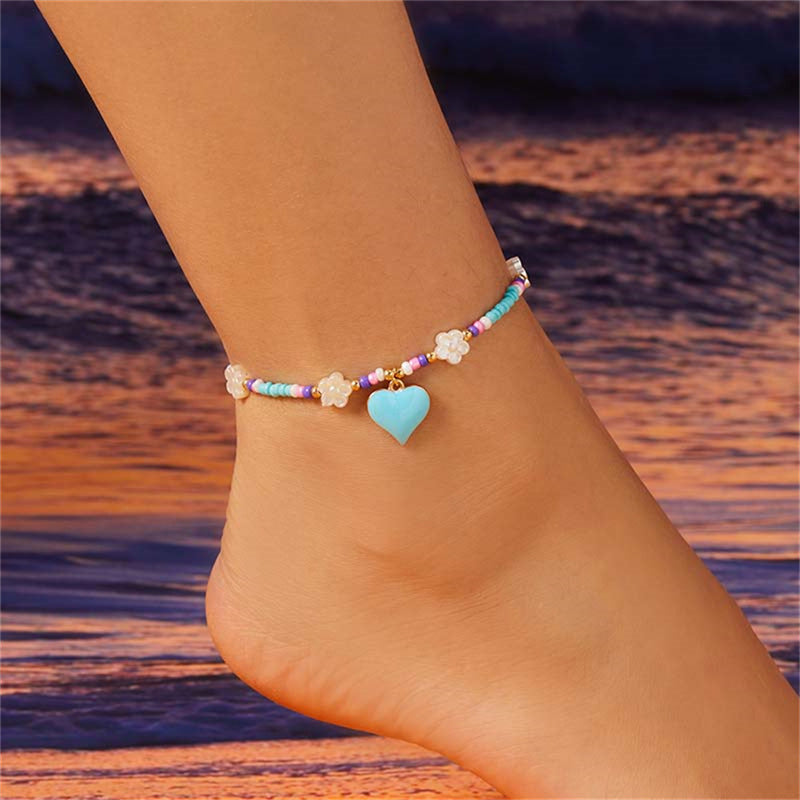Love Heart Flowers Bead Anklet For Women - Pantelitsa Beauty and Jewellery one stop shop