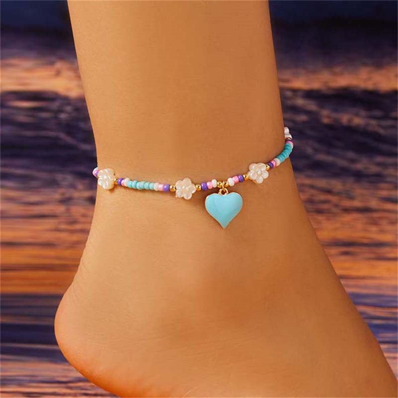 Love Heart Flowers Bead Anklet For Women - Pantelitsa Beauty and Jewellery one stop shop
