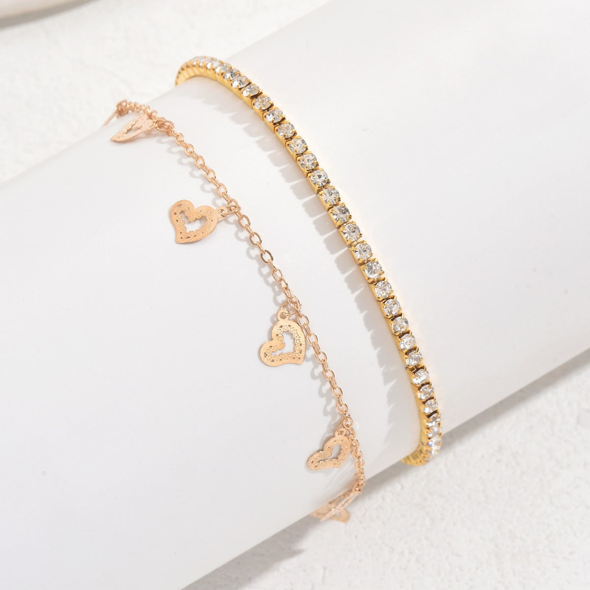 Hollow Heart Tassel Gang Drill Anklet Two-piece Set For Women - Pantelitsa Beauty and Jewellery one stop shop