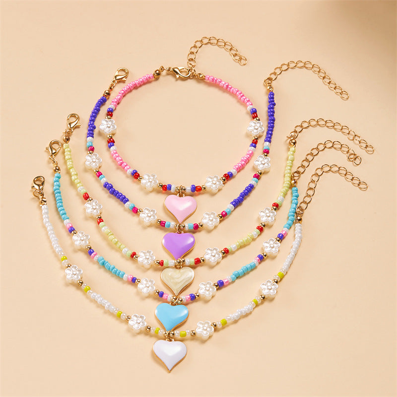 Love Heart Flowers Bead Anklet For Women - Pantelitsa Beauty and Jewellery one stop shop