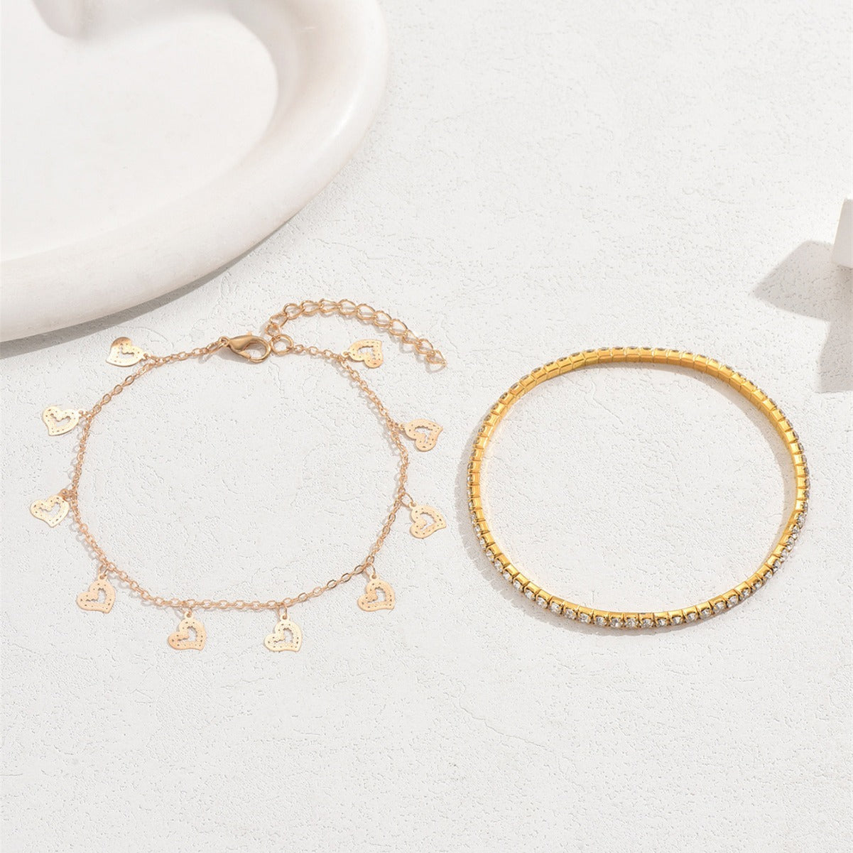 Hollow Heart Tassel Gang Drill Anklet Two-piece Set For Women - Pantelitsa Beauty and Jewellery one stop shop