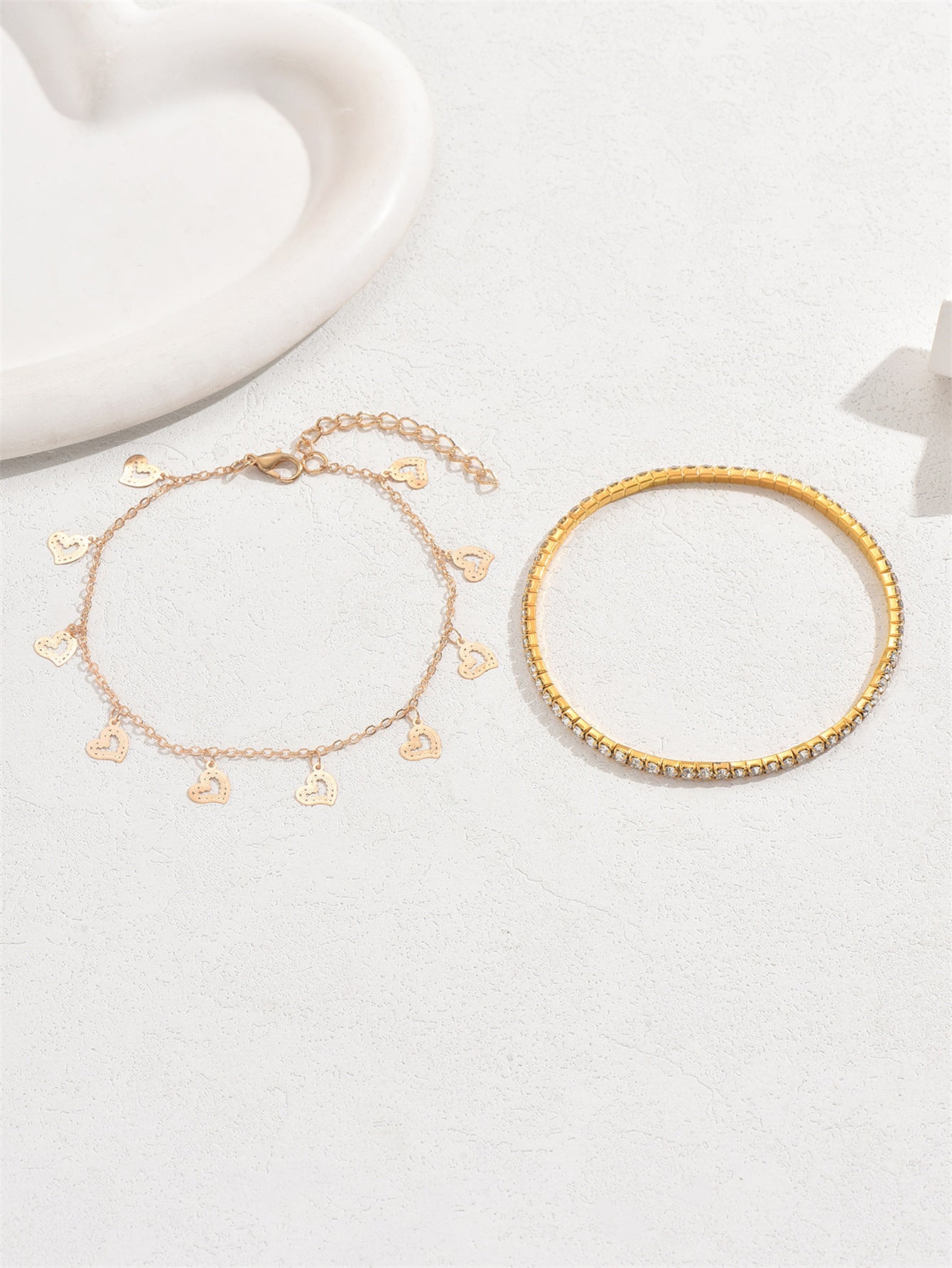 Hollow Heart Tassel Gang Drill Anklet Two-piece Set For Women - Pantelitsa Beauty and Jewellery one stop shop