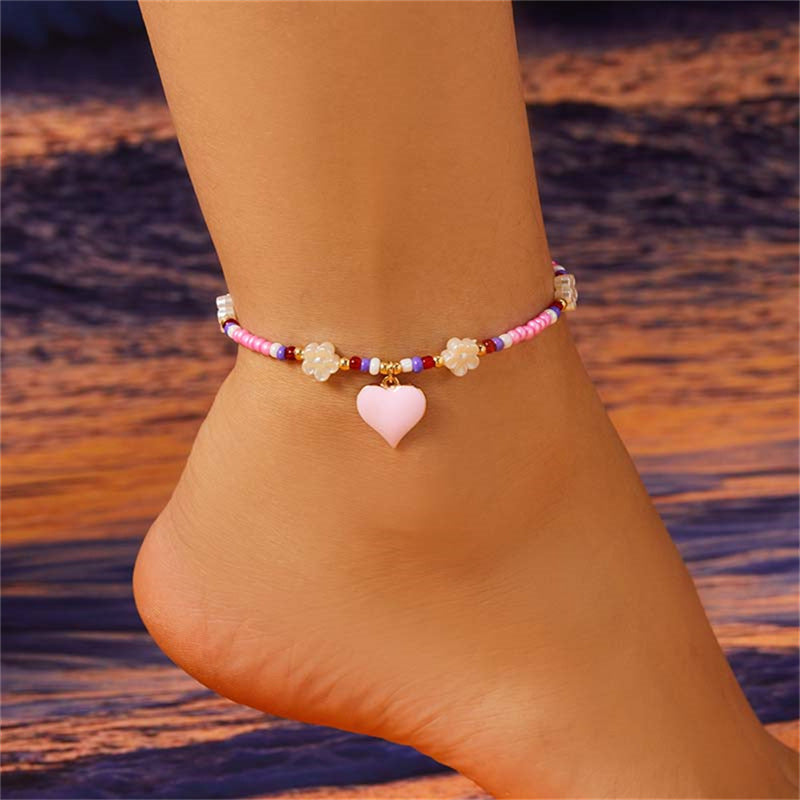 Love Heart Flowers Bead Anklet For Women - Pantelitsa Beauty and Jewellery one stop shop