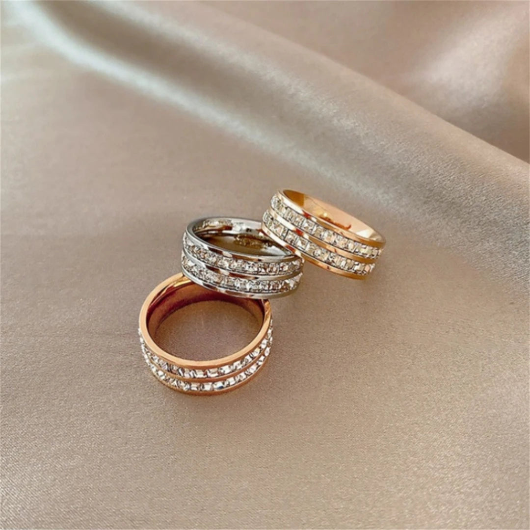 Luxury Rose Gold Double Rowed Square Zircon Stainless Steel Ring - Pantelitsa Beauty and Jewellery one stop shop