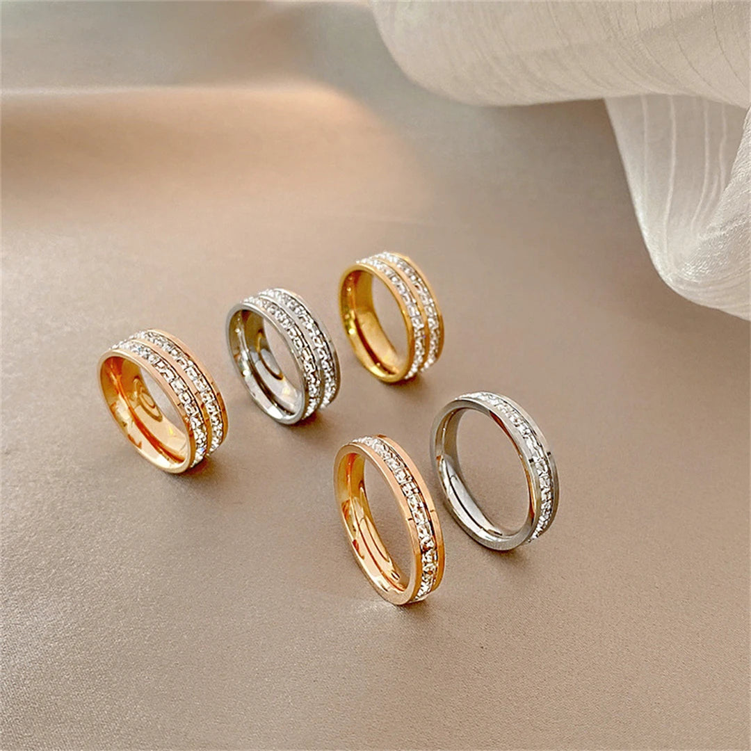 Luxury Rose Gold Double Rowed Square Zircon Stainless Steel Ring - Pantelitsa Beauty and Jewellery one stop shop