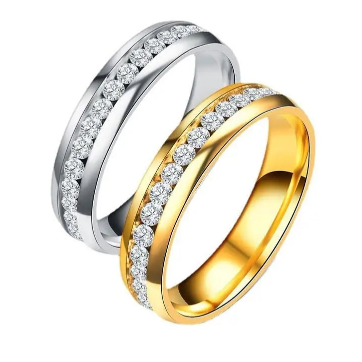 Fashion Crystal Stainless Steel Couple Ring Men's Women's Titanium Steel - Pantelitsa Beauty and Jewellery one stop shop