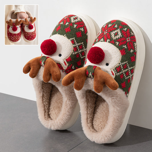 15%OFF AT CHECKOUT Cute Christmas Elk Plush Slippers Winter  Non-slip Floor  Women Fuzzy House Shoes