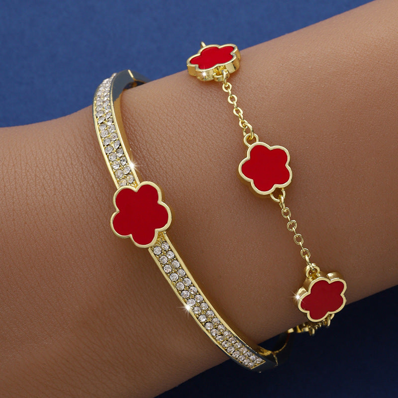 Lucky Five Petal Flower Bracelet Women's Two-piece Five-leaf Flower Bracelet