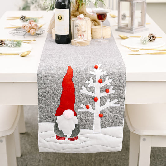 Christmas Gnome Plush Doll Gray Table Runner Santa Claus Tablecloth