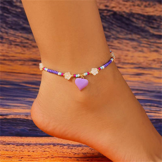 Love Heart Flowers Bead Anklet For Women - Pantelitsa Beauty and Jewellery one stop shop