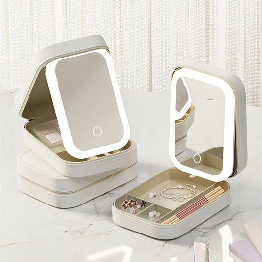 Makeup Storage Box With LED Light Mirror Portable Travel Makeup Cosmetics Storage Box Touch Light Storage Organizer - Pantelitsa Beauty and Jewellery one stop shop